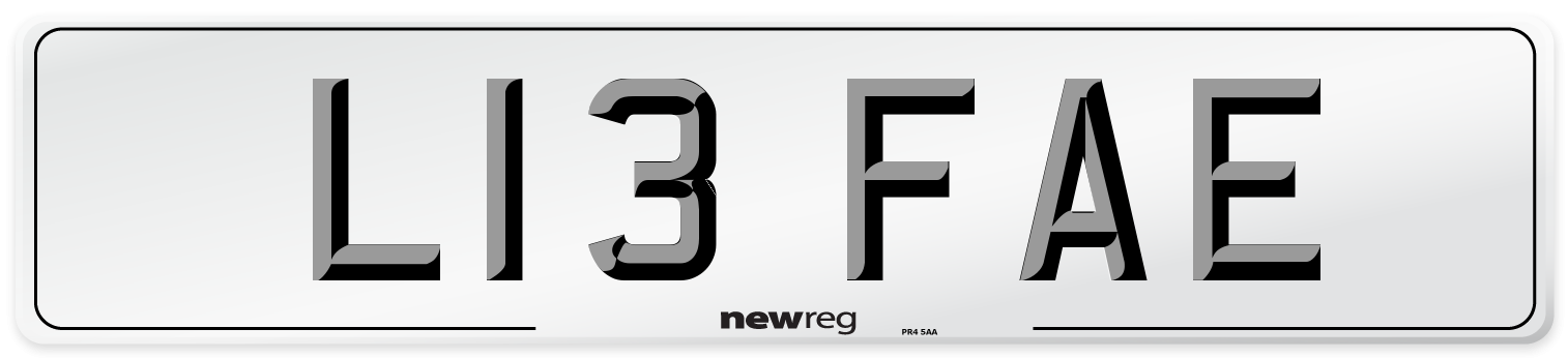 L13 FAE Number Plate from New Reg